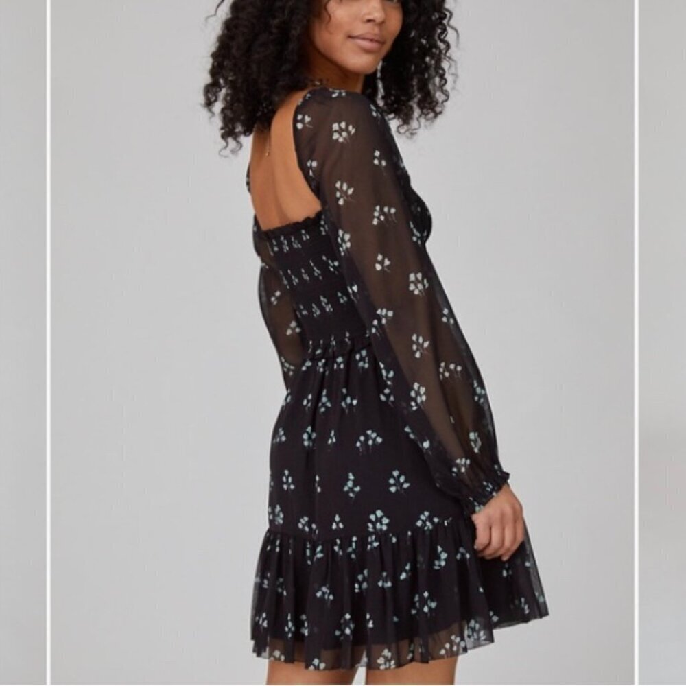 Wilfred Aritzia Tempest Dress Black Aqua Print Long Sleeve Mini Length Size XS - Picture 9 of 15